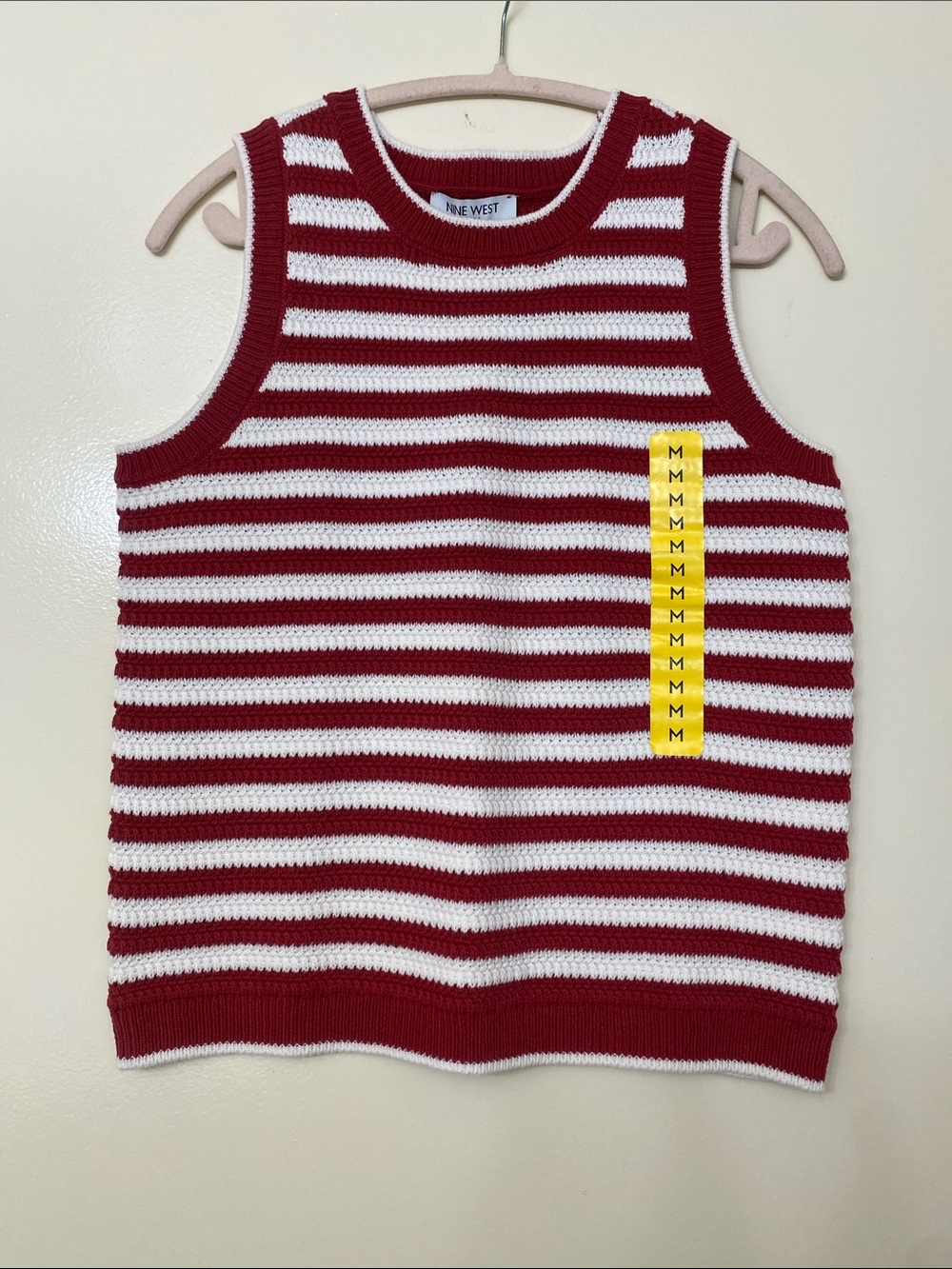 Nine West Burgundy and White Striped Knit Tank